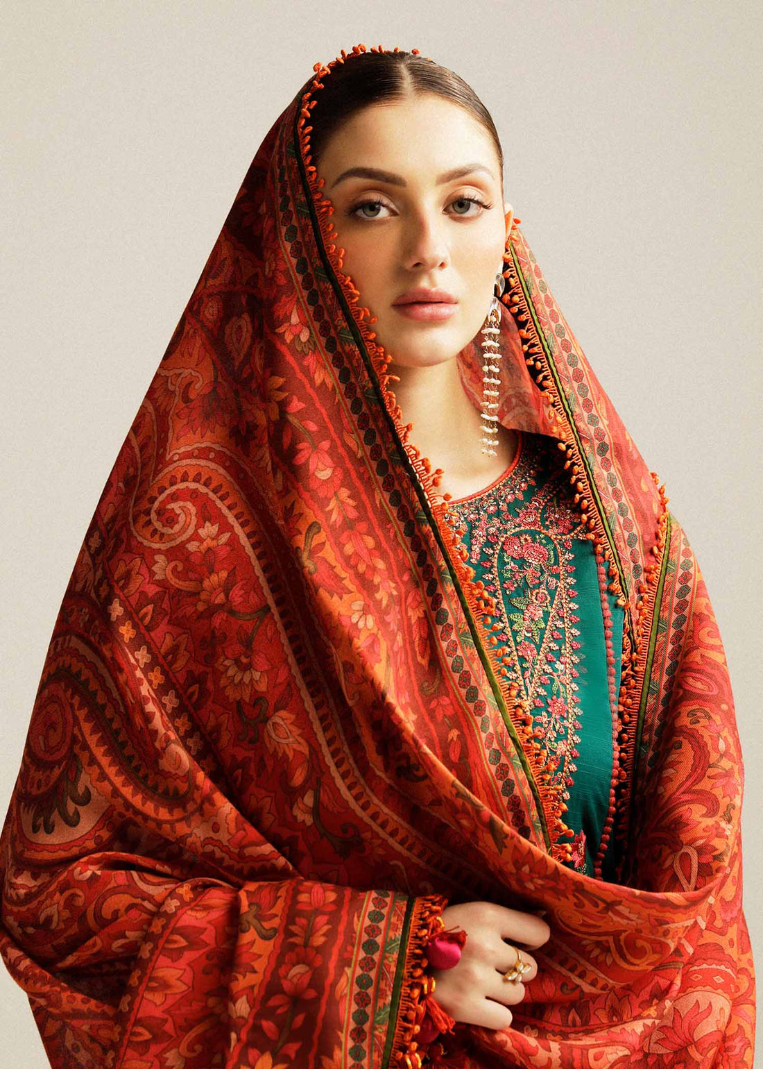 Hussain Rehar Unstitched Dhanak 3PC With Printed Shawl (SYT-110)