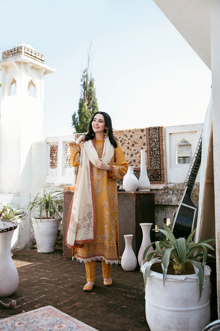FLORENT - 3PC DHANAK EMBROIDERED SHIRT WITH DHANAK EMBROIDERED SHAWL AND TROUSER (SYT-132)