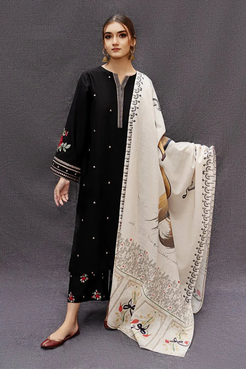 URGE - 3PC LAWN EMBROIDERED SHIRT WITH MONARK PRINT DUPATTA AND TROUSER-D-3516