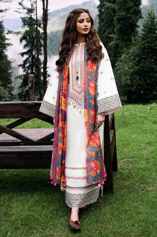 SAPPHIRE-3PC LAWN EMBROIDERED SHIRT WITH MONARK PRINT DUPATTA AND LAWN TROUSER-D-3564