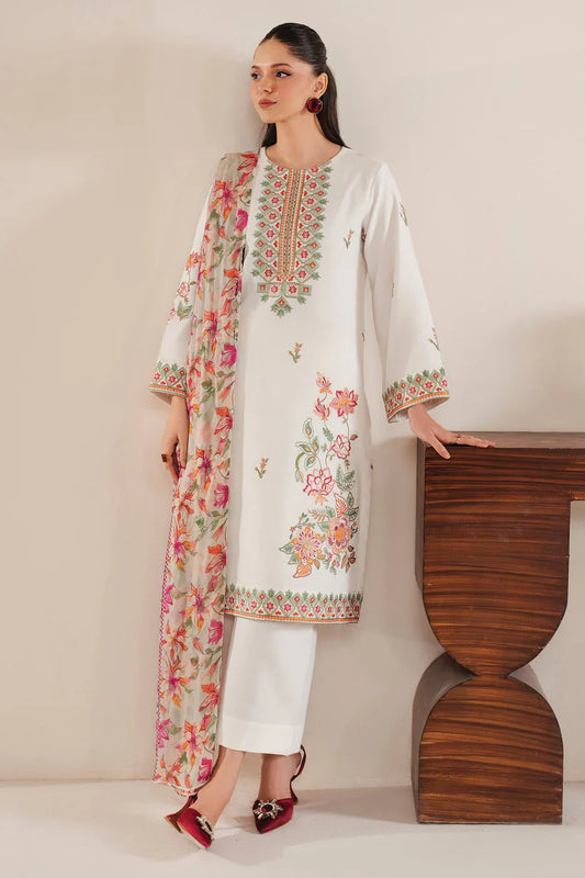 GARNET-3PC LAWN EMBROIDERED SHIRT WITH MONARK PRINT DUPATTA & LAWN TROUSER-D-3533