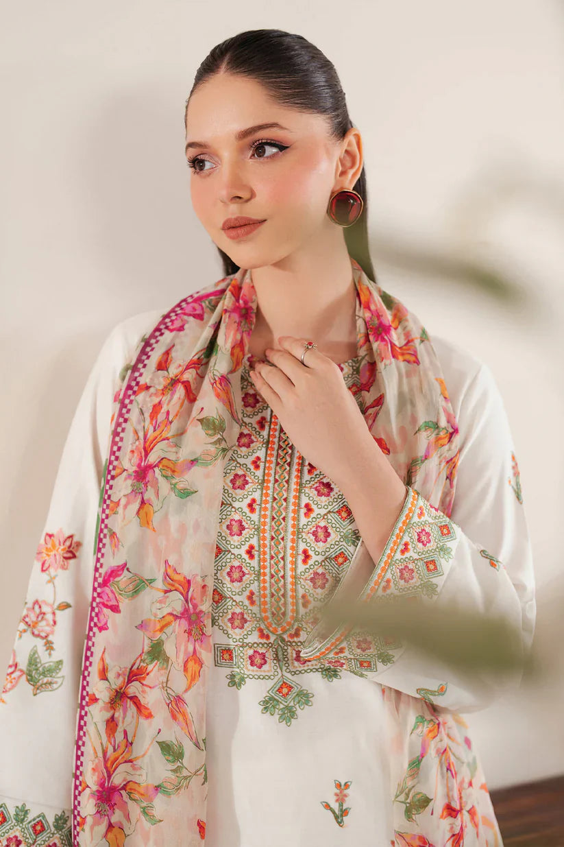 GARNET-3PC LAWN EMBROIDERED SHIRT WITH MONARK PRINT DUPATTA & LAWN TROUSER-D-3533