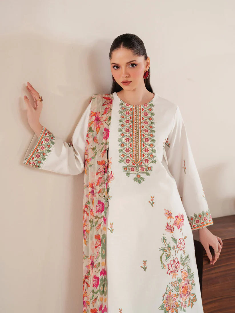 GARNET-3PC LAWN EMBROIDERED SHIRT WITH MONARK PRINT DUPATTA & LAWN TROUSER-D-3533