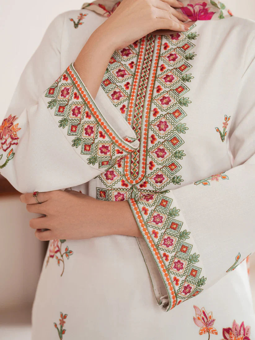 GARNET-3PC LAWN EMBROIDERED SHIRT WITH MONARK PRINT DUPATTA & LAWN TROUSER-D-3533