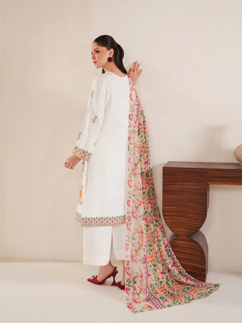 GARNET-3PC LAWN EMBROIDERED SHIRT WITH MONARK PRINT DUPATTA & LAWN TROUSER-D-3533