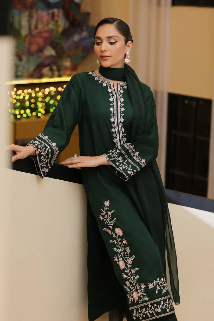 FEROZAE-3PC LAWN EMBROIDERED SHIRT WITH BAMBER CHIFFON DUPATTA AND TROUSER-D-3635