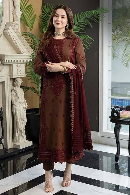 ASIM JOFA-3PC LAWN EMBROIDERED SHIRT WITH BAMBER CHIFFON EMBROIDERED DUPATTA AND TROUSER-D-3647