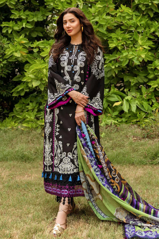 SIRAA BY SADAF-3PC LAWN EMBROIDERED SHIRT WITH MONARK PRINT DUPATTA & TROUSER-D-3514