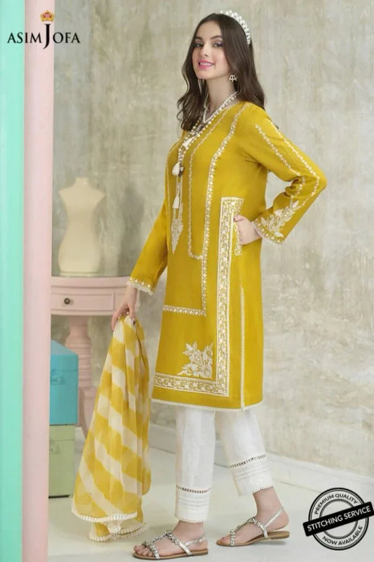 ASIM JOFA- 3PC LAWN EMBROIDERED WITH MONARK PRINT DUPATTA- D-3522