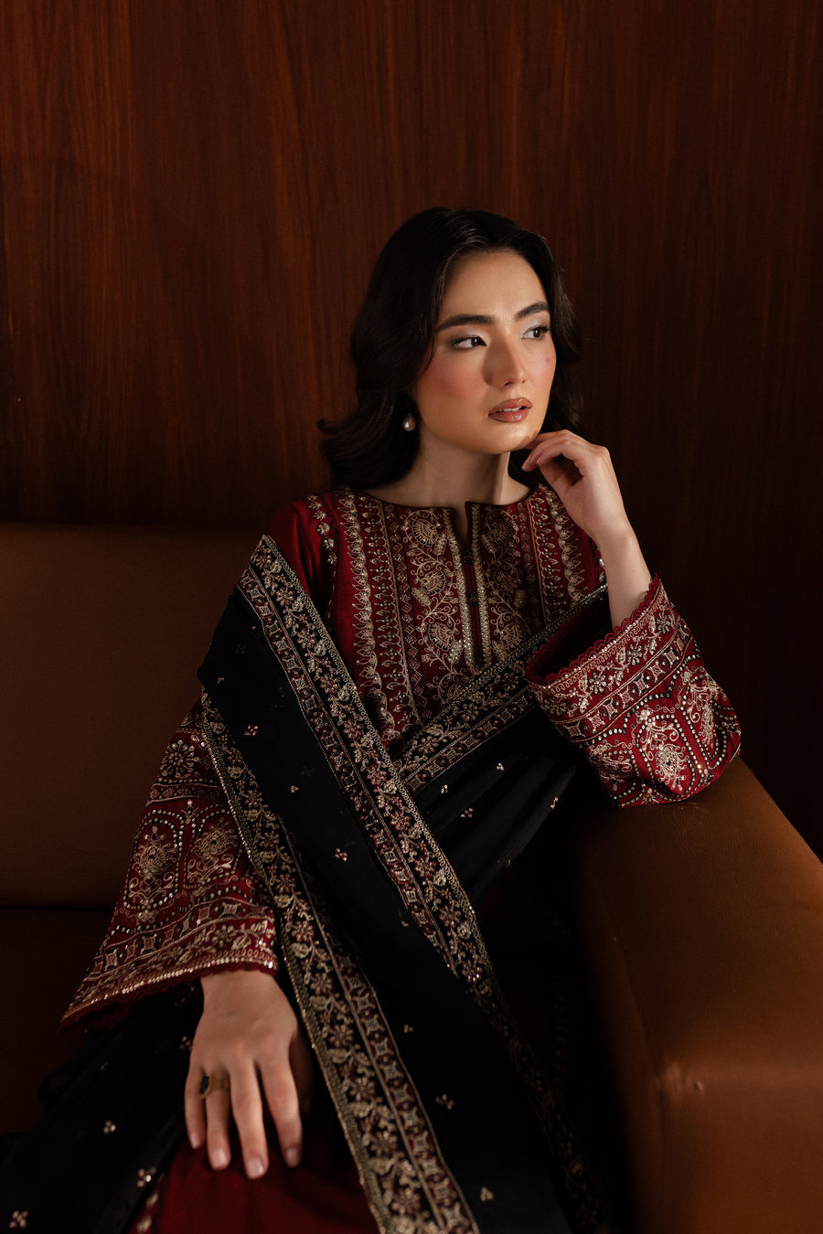 Batik - 3PC Dhanak Embroidered Shirt with Embroidered Dhanak Shawl (Unstitched)
