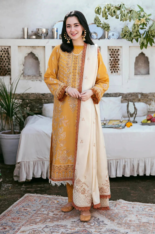 FLORENT - 3PC DHANAK EMBROIDERED SHIRT WITH DHANAK EMBROIDERED SHAWL AND TROUSER (SYT-132)