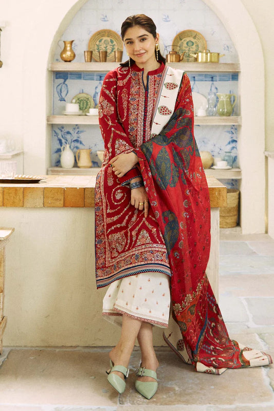 ZARASHAHJAHAN-3PC LAWN EMBROIDERED SHIRT WITH MONARK PRINT DUPATTA AND EMB TROUSER-BIC-3521